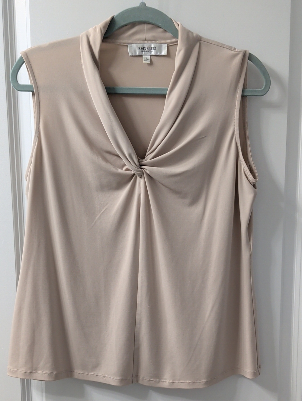 Jones Studio Twist-Front Sleeveless Camisole in Nude Beige